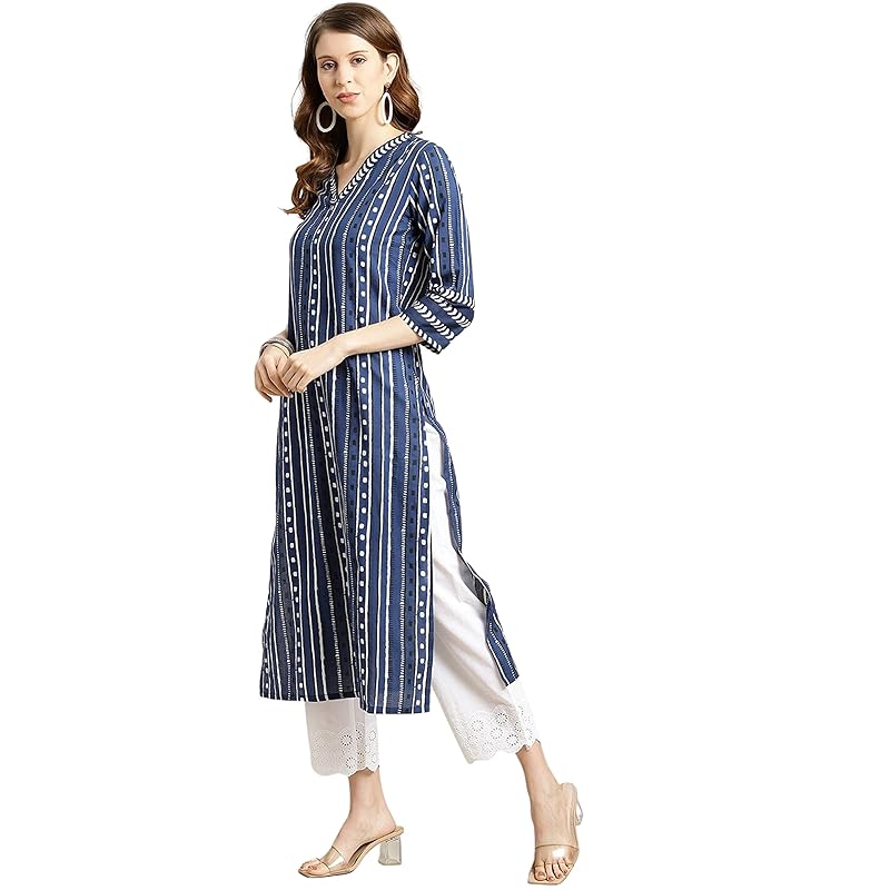 rytras Women s Cotton Printed Straight Kurti (X-Large) Blue S