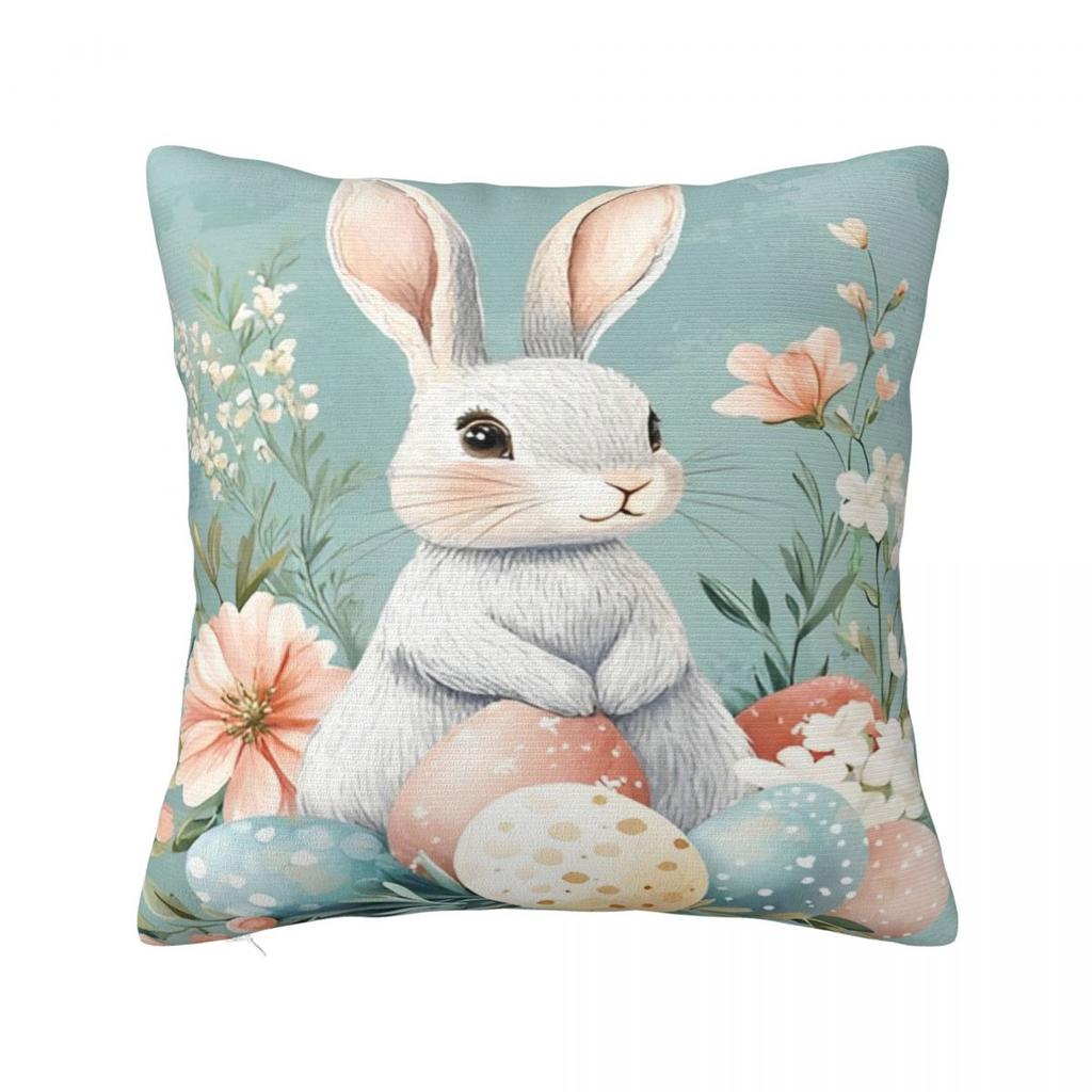 Easter Rabbit Square Pillow Case Cushions for Sofa Bunny Flower Custom Pillowcover Home Decor