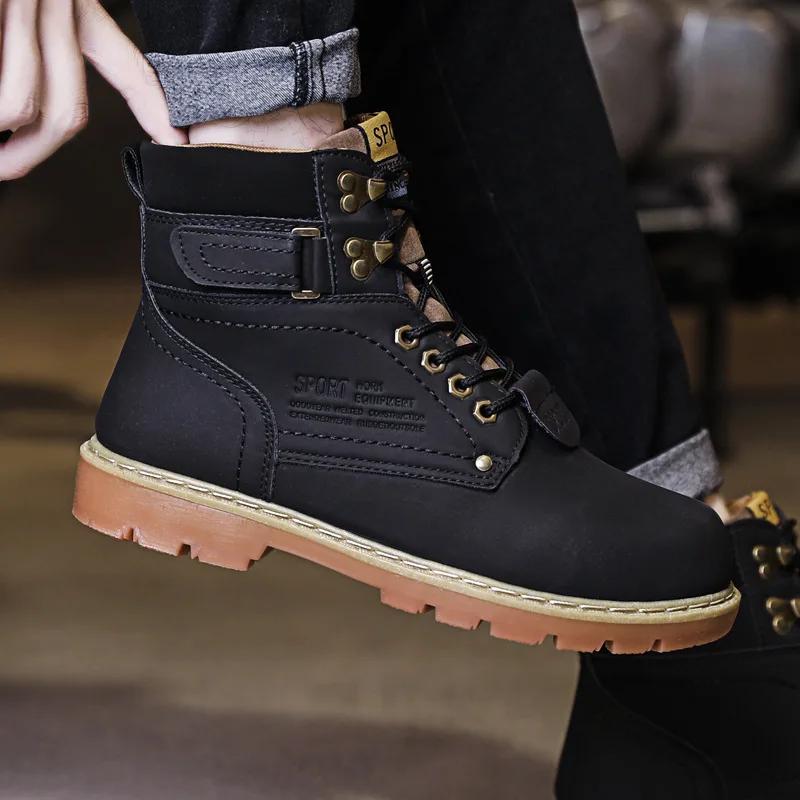 Men's Boots Autumn Winter Warm Snow Boots Men Casual Shoes High Quality Plush Outdoor Work Sneakers Leather Ankle Boots for Male