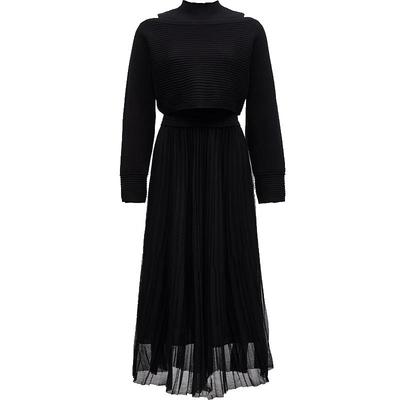 Women's Knit Panel Shimmer Mesh A-Line Dress