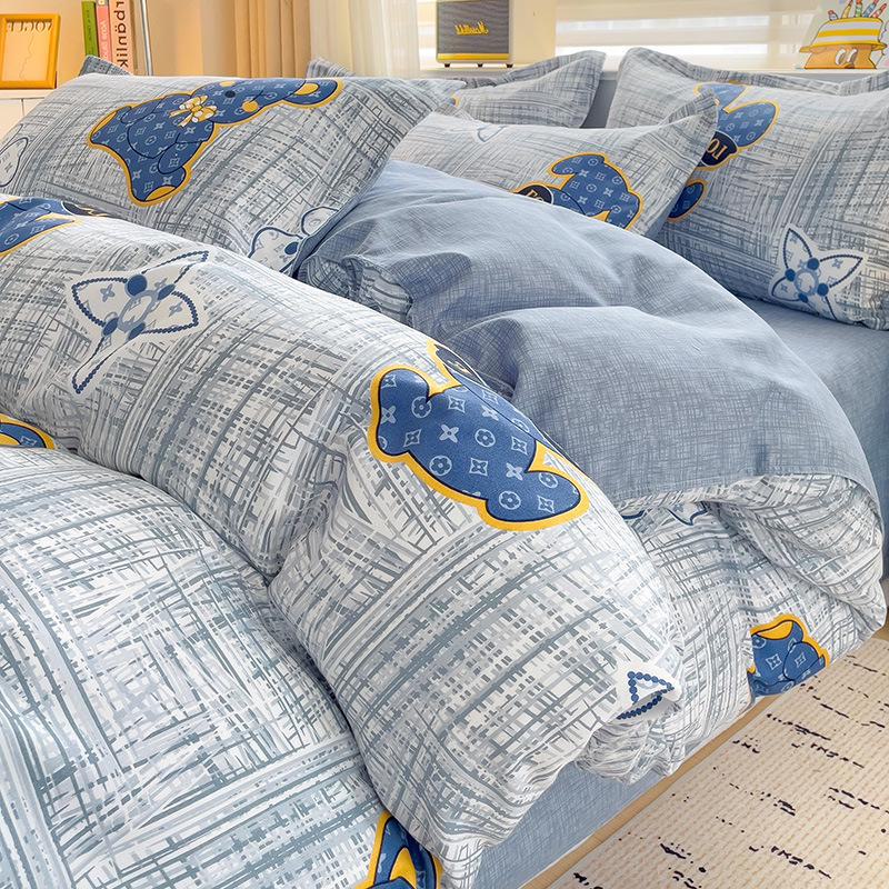Fresh Literary Style Glutinous Cotton Bedding Set - Four-Piece Set for Dormitory or Home