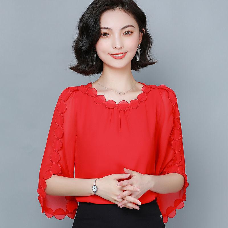 WTEMPO Brand Summer Women's Large Size Loose Short-sleeved Chiffon Shirt Fashion Casual Peplum Solid Colour T-shirt with Design Niche Tops