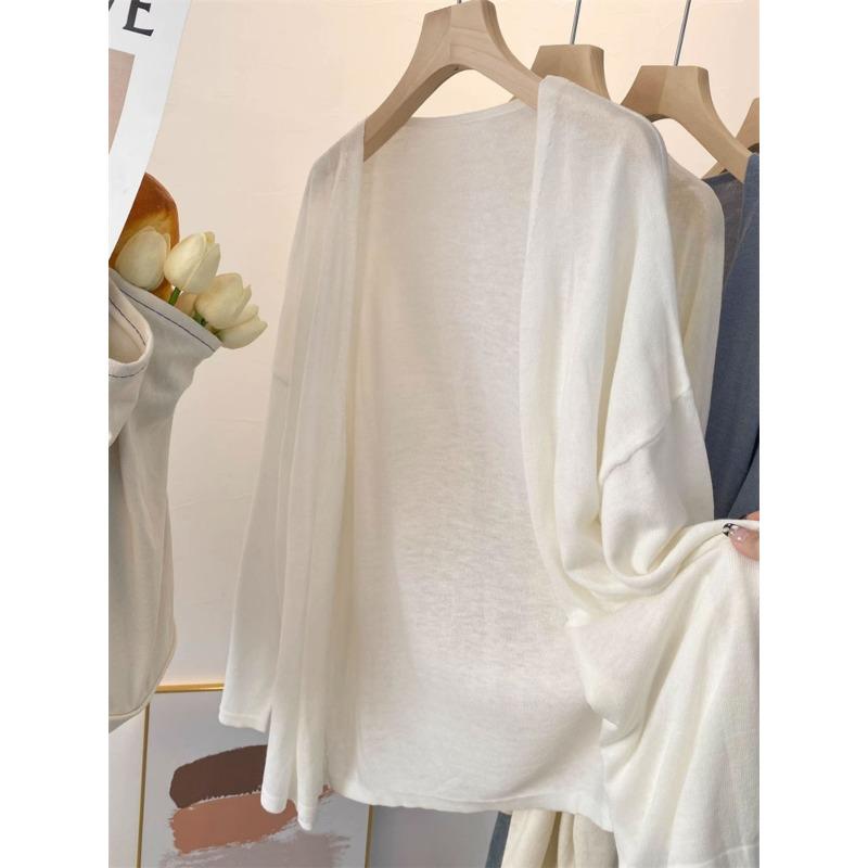 

Premium large size lazy wind knitted cardigan spring and summer thin sunscreen blouse temperament jacket women XL белый