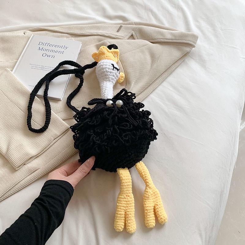 Cute Plush Ostrich Handcrafted Crochet Crossbody Bag For Kids Unisex Fun Design чёрный