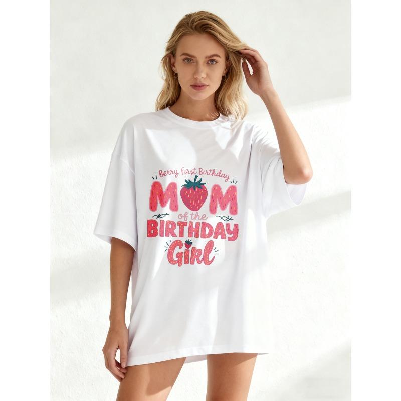 Black Oversized T Shirt Mom Of The Birthday Girl Berry First Birthday Strawberry Print For Mother Birthday Celebration