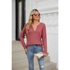 Spring and Autumn Women's Blouse Loose V-neck Long-sleeved Solid Colour Casual Tops