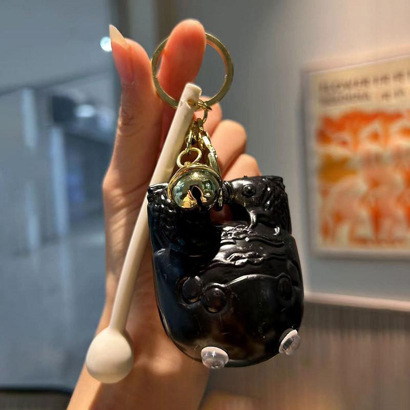 Charming Cartoon Wooden Fish Keychain Emotional Stability Stress Relief Mini Gift