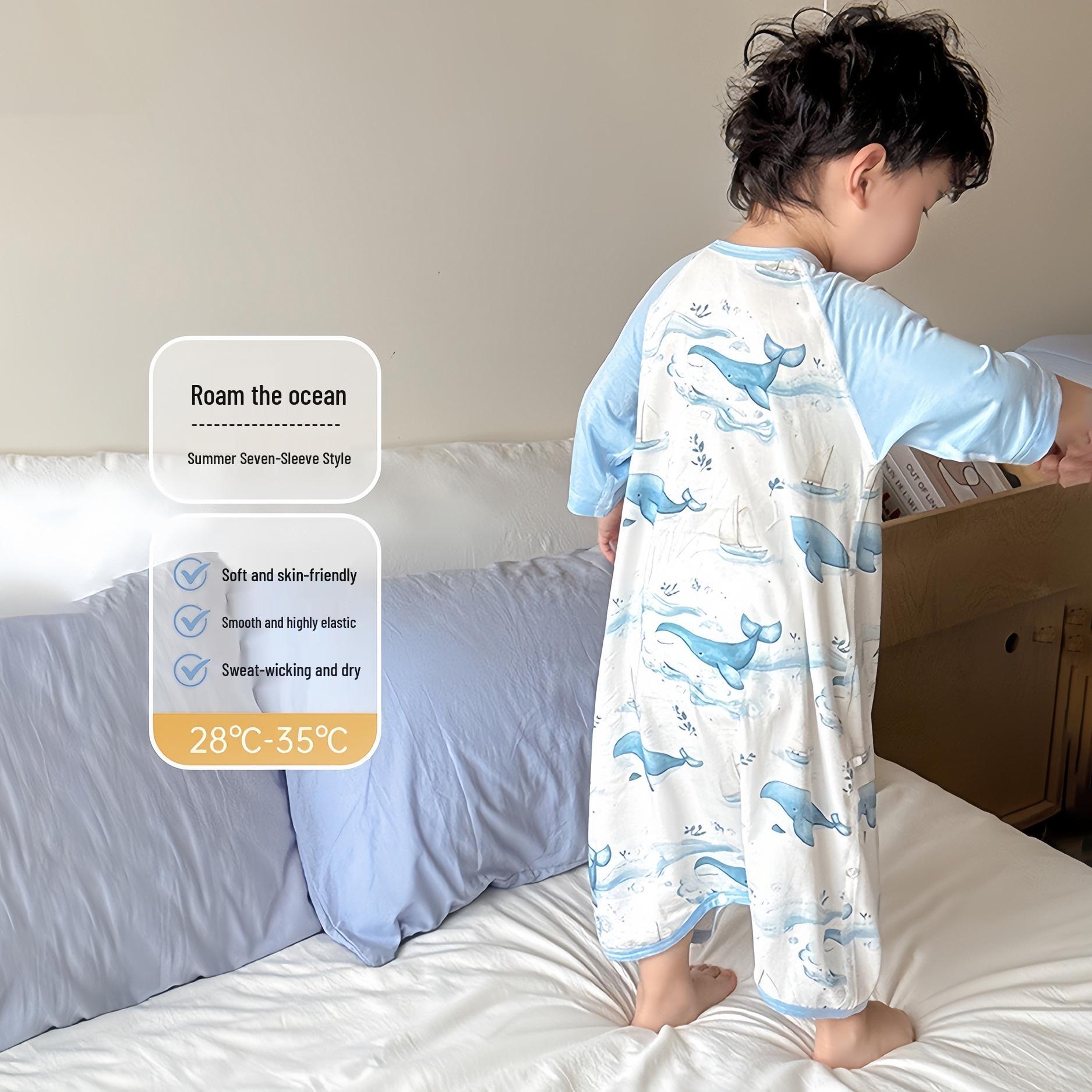 Modal Baby Anti-Kick Sleep Sack Gown - Boneless 7-Sleeve Summer Pajamas 110 cm