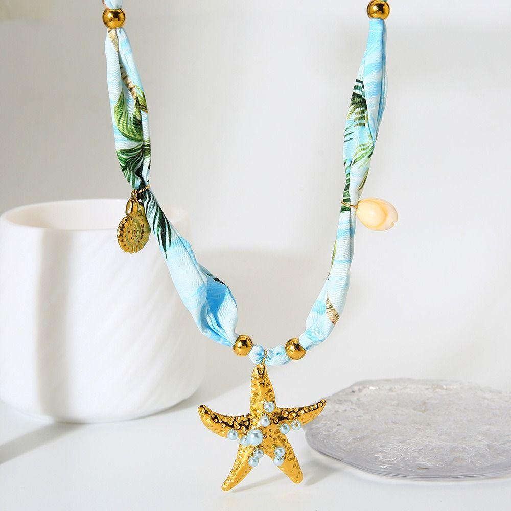 Flower Beach Ocean Series Necklace Jelly Fish Blue Bead Necklace  Girls