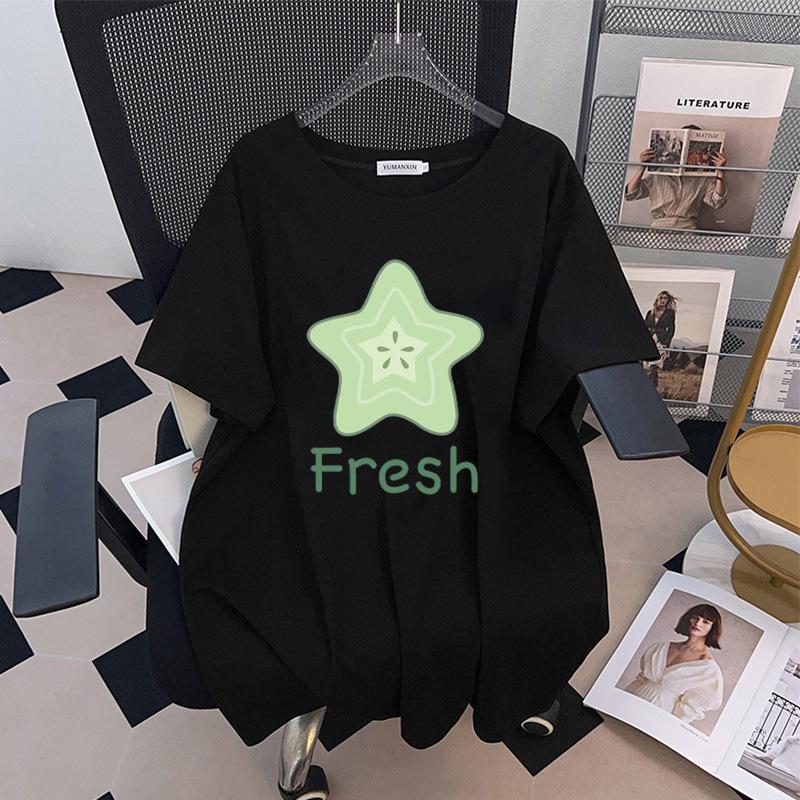 

Women s Plus Size Loose Short-Sleeve Mid-Length T-Shirt, Round Neck, 200-350 Jin 1034 XXXL чёрный