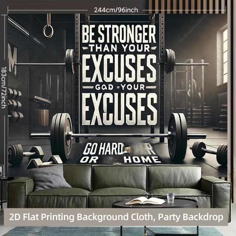 2D Motivational Gym Backdrop "Be Stronger Than Your Excuses" Banner