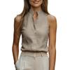 Women's Fashionable Casual Sleeveless Shirt  Plain-Coloured Stand-Up Collar Sexy Tank Top