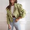 Casaco feminino novo outono inverno moda terno britânico colarinho xadrez estampa lã casacos pequenos manga comprida terno roupas femininas