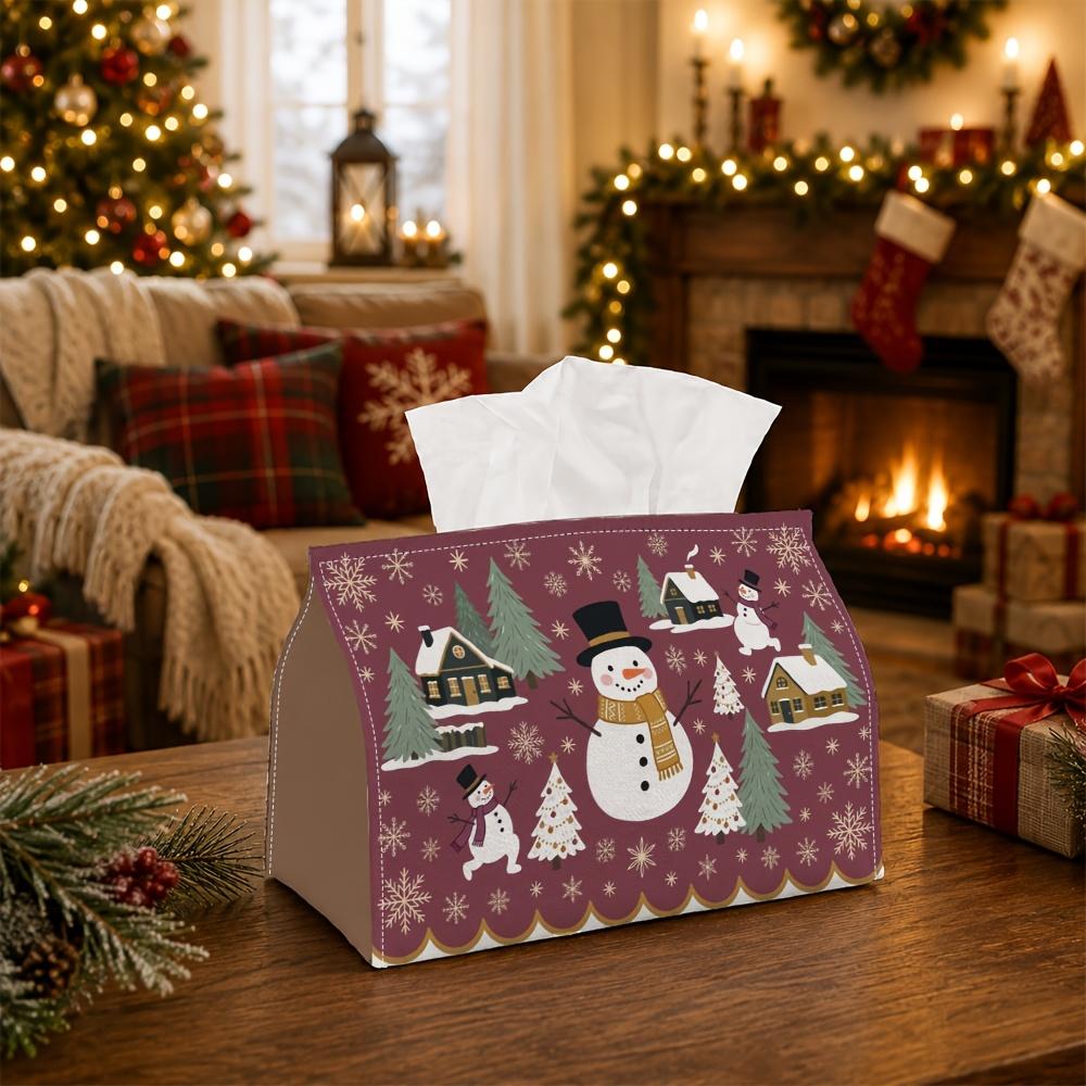 1pc Nordic Minimalist Winter Tissue Box | Multi-Functional Christmas Napkin Box, Suitable for Home, Christmas Car Decoration Snowman Village Snowflake