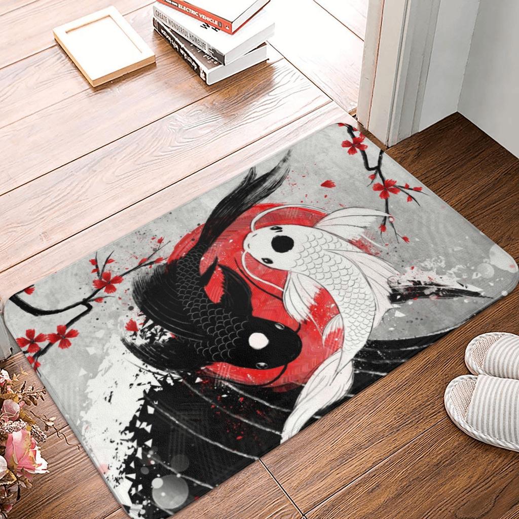 Koi Fish Sakura Blossom In Turquoise Doormat Mat Anti-Slip Cherry Flower Floral Kitchen Bath Garage Rug Carpet 40*60cm
