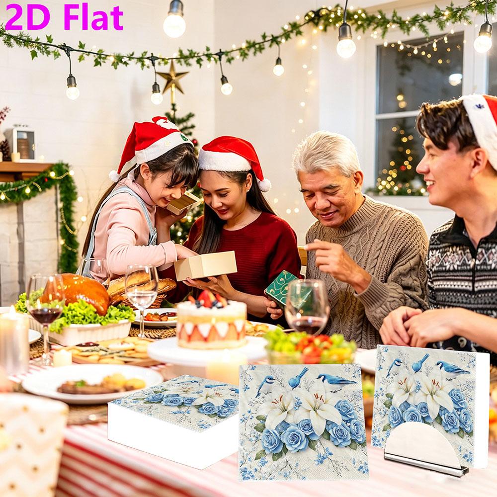 20pcs Disposable Napkins with Flowers, Birds Pattern Print for Wedding,Parties,and Daily Use for Thanksgiving Fall Christmas Table Decoration
