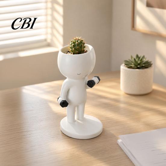 Resin Planter Fun Workout Figure Planter, Modern Treadmill Runner Plant Pot, Dumbbell Cute Head Pot Body Builder Holder, for Succulents Mini