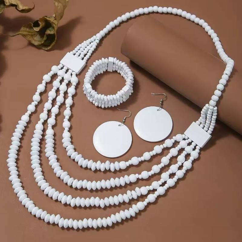 Collana multistrato in lega stile etnico bohémien con ciondolo in legno per donna