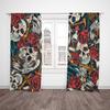 Light Blocking Floral Skull Printed Curtain Design Polyester Halloween Window Decor Gothic Home Set Of 2 Made With Rod Pocket Washable