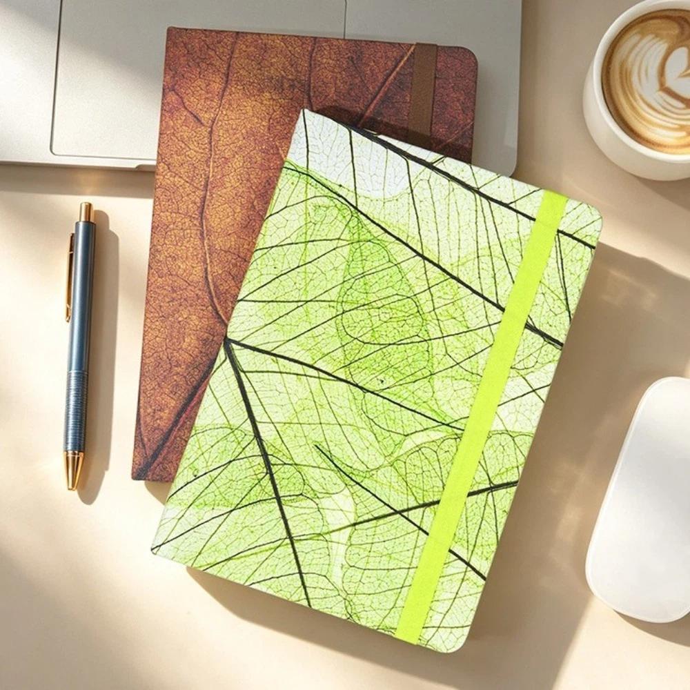 Soft Cover A5 Leaf Vein Notebook Elastic Band Pocket Diary Cloth Notebook  Business Use
