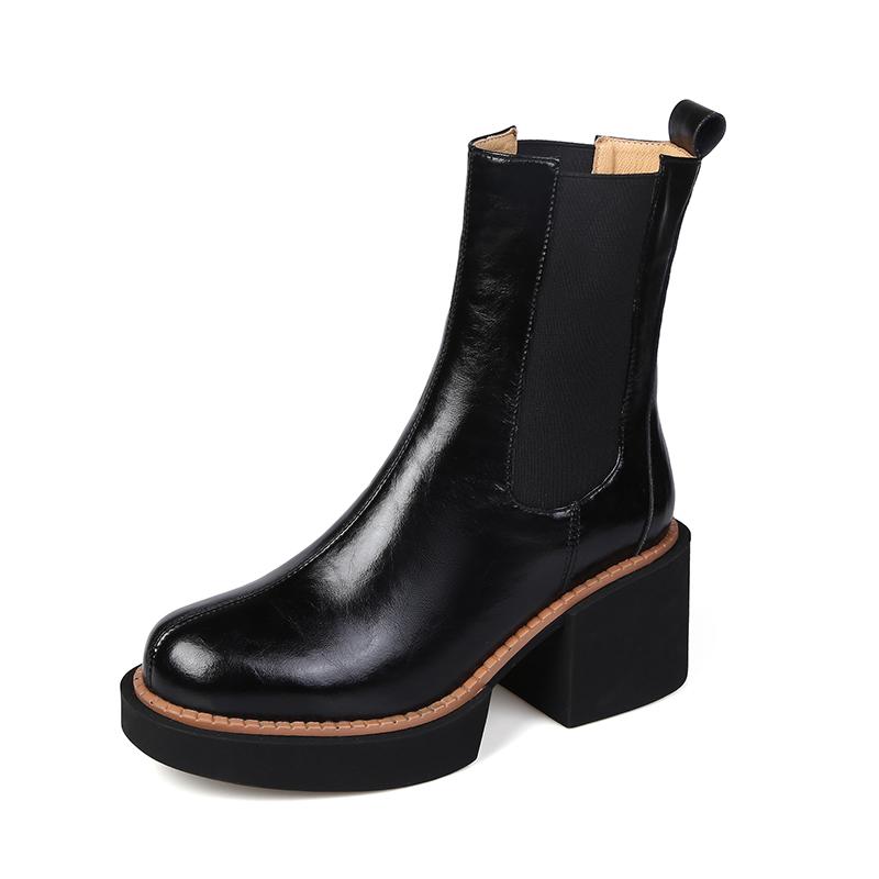 Qirui shoes Thick-soled Chelsea boots, leather inside and outside, simple and elegant