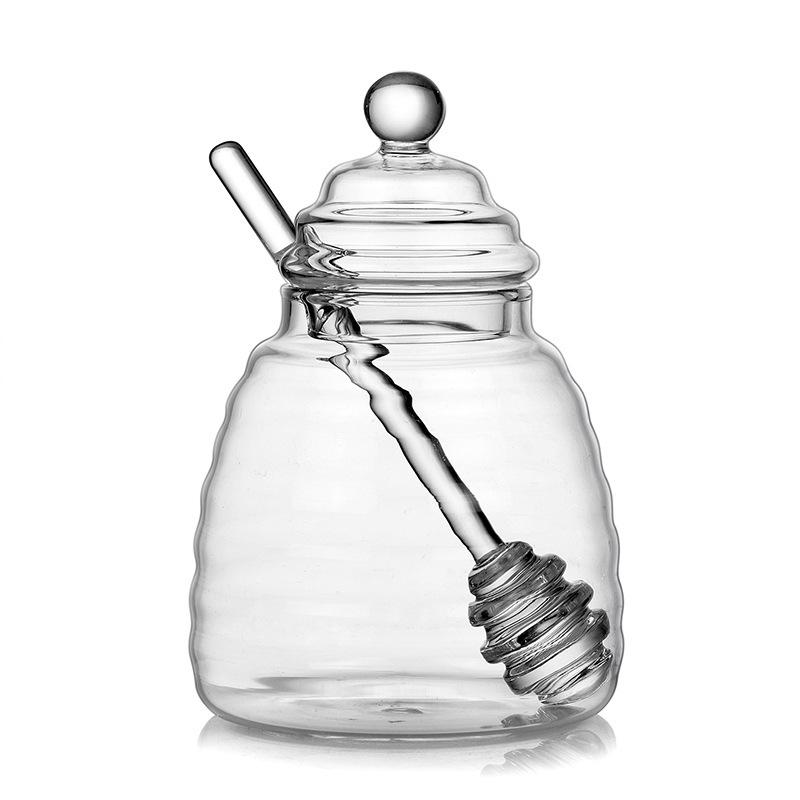 Honigglas aus hochborosilikatglas mit Rührstab - Transparenter Sirup- und Marmeladenbehälter