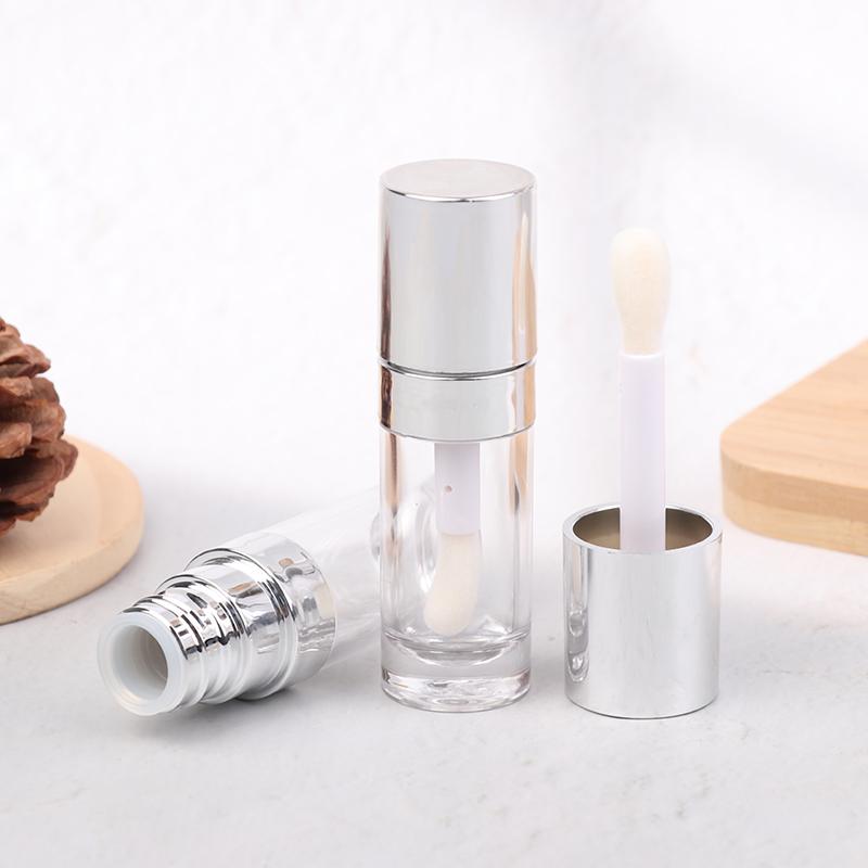 8Ml Electroplated Silver Lip Gloss Tubes Big Brush Plastic Lip Balm Tube Lipstick Mini Sample Cosmetic Container Sample Bottle