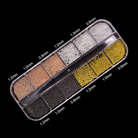 1 Set 12 Grids Nail Art Bead Kit with Storage Box 3D Nail Art Metal Caviar Beads DIY Manicure Design Decoration Charm Nail Accessories