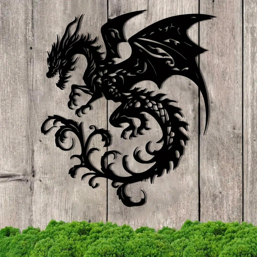 Handmade Metal Dragon Wall Art, 15.7x14in Black Iron Sculpture for Home Yard Balcony Decor, Unique Housewarming Gift