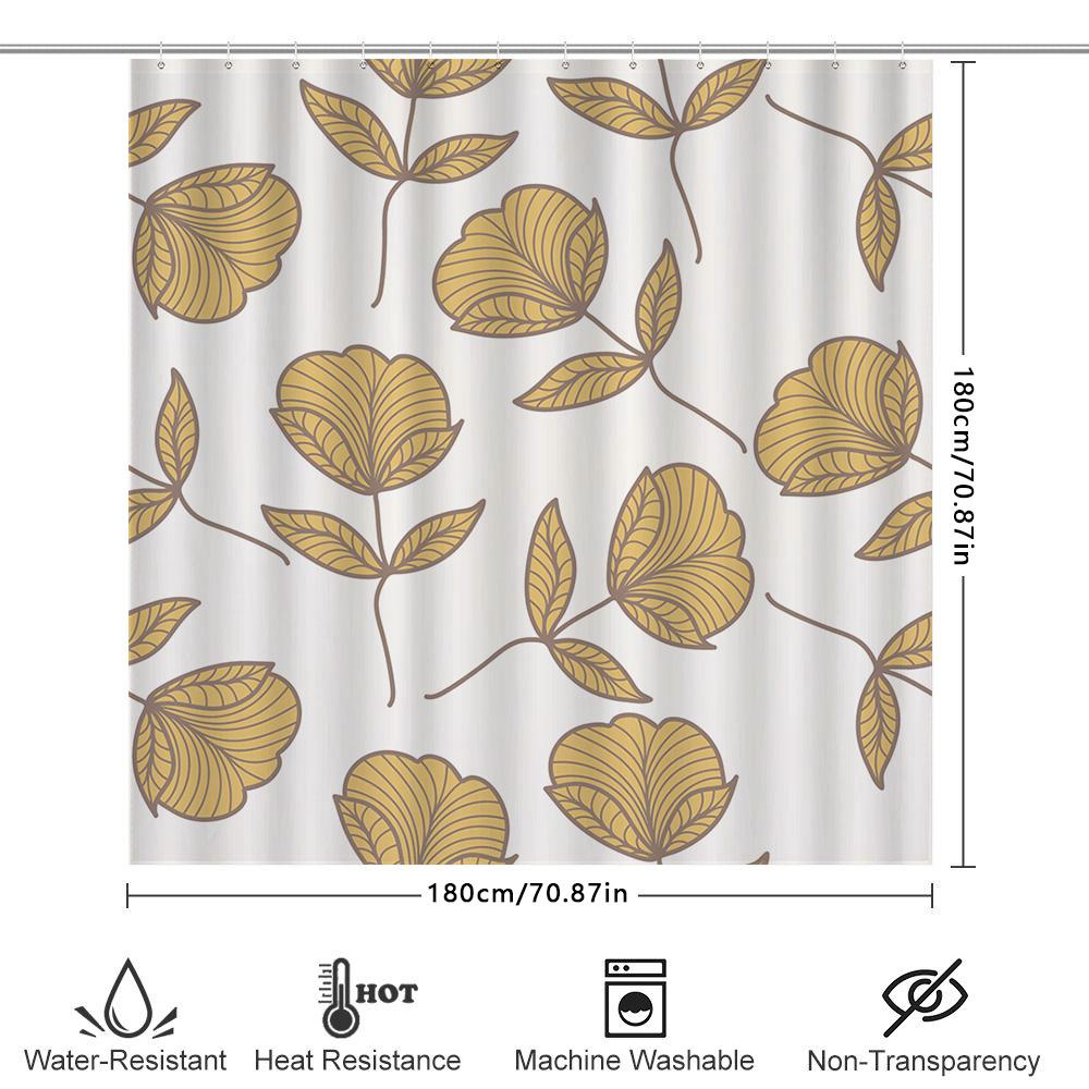 Gold-Leaf Shower Curtain Modern Decor Bathroom Accessories Set For Home Bath Decoration Perfect Gift Ideas
