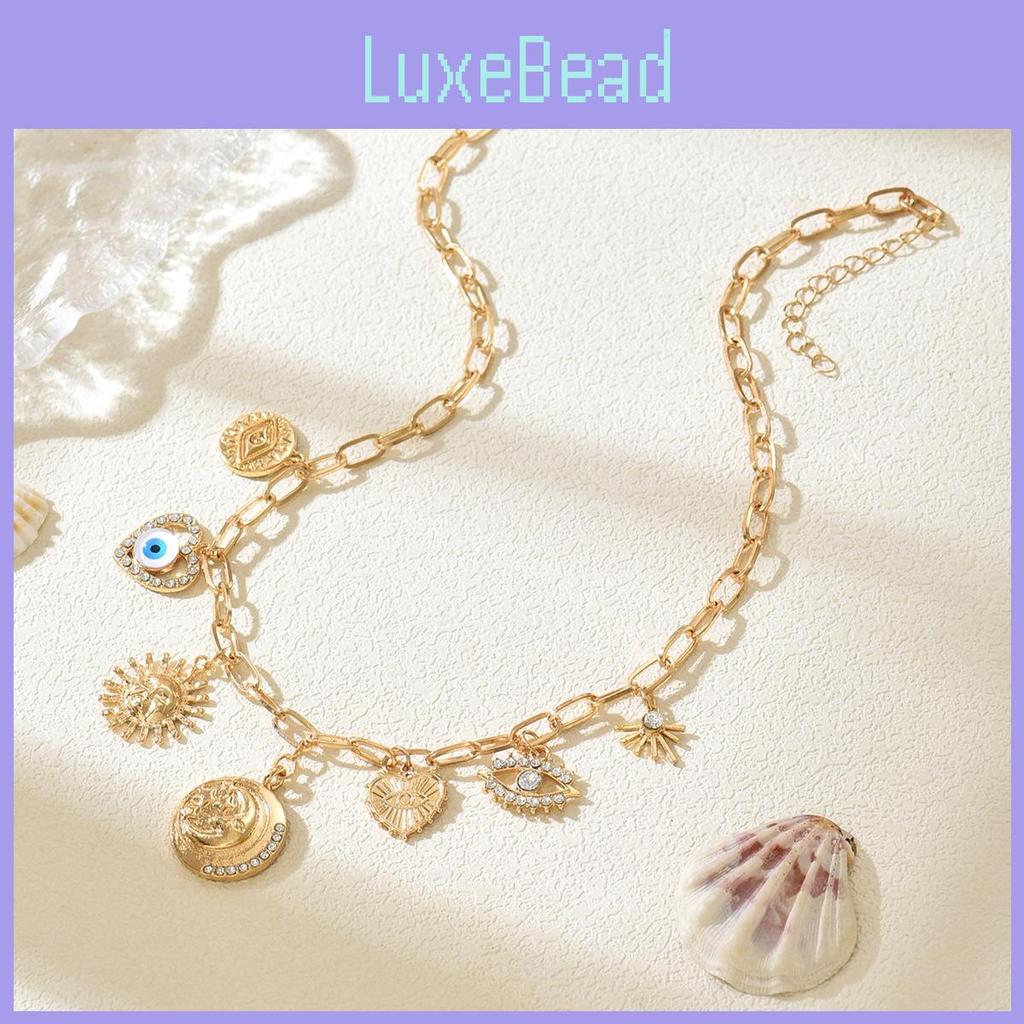 Devil Eye Heart Chain Necklace With Alloy Pendant And Geometric Star Design For Girls