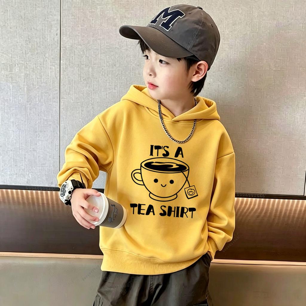 Best-selling Children's Hooded Sweatshirt. Creative Cartoon Cup with Fun Text Prints. Large-sized Children's Hooded Top.