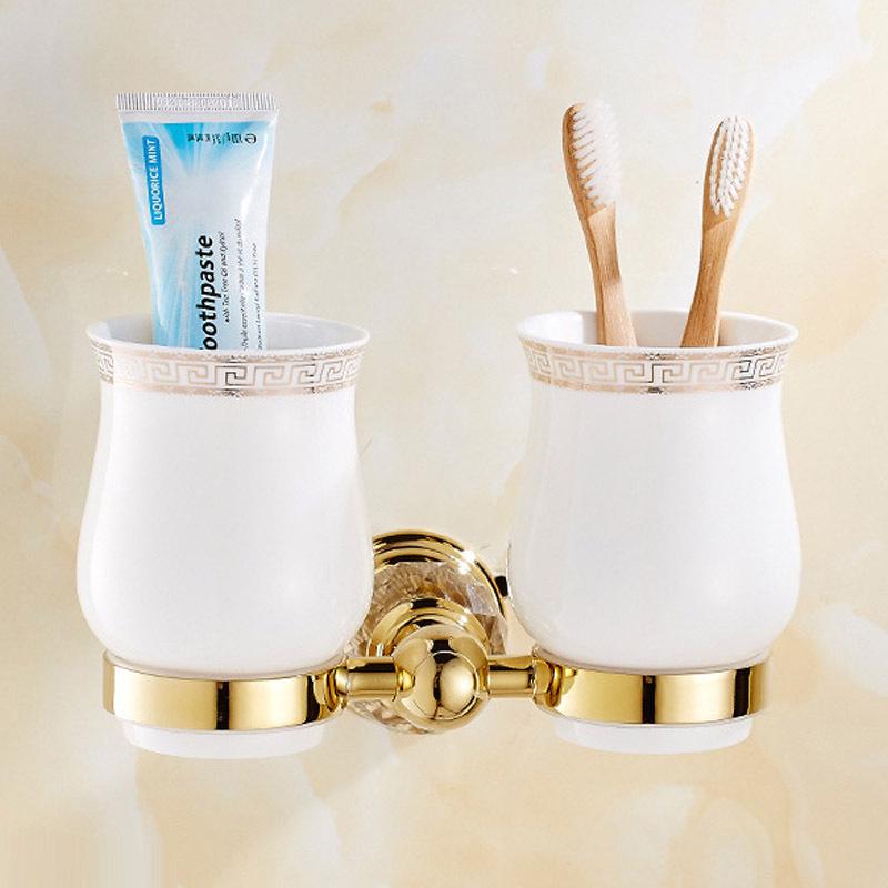 Juego de Toallero Europeo de Cristal Dorado - Herrajes de Baño de Acero Inoxidable