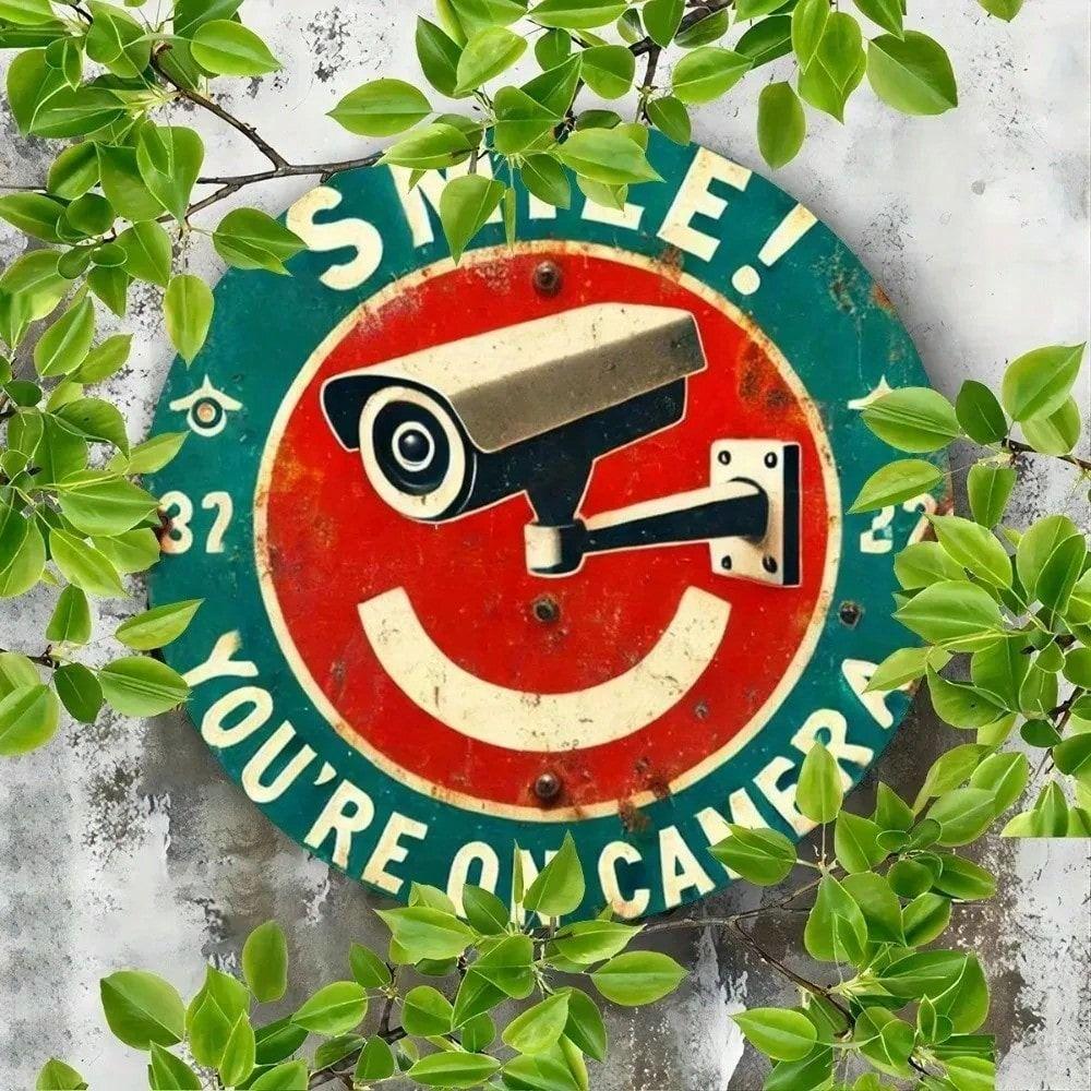 

Vintage British Surveillance Camera Metal Poster 20x20cm Retro Tin Sign for Garage