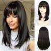 Evropská a americká Móda Středně dlouhá Rovná Paruka, Černohnědá Rovná Vysokoteplotní Vlákno Vlasový Doplněk
