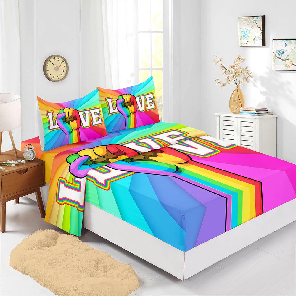 Rainbow Gradual Change Color Four-Piece Mattress Digital Printing Mattress Protective Cover Bedding