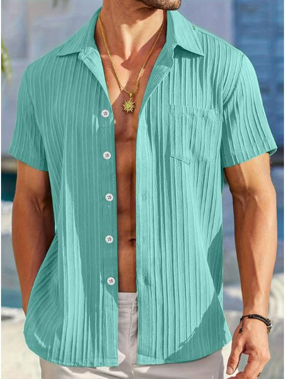 Men's Summer Trendy Solid Color Lapel Sports Casual Shirt