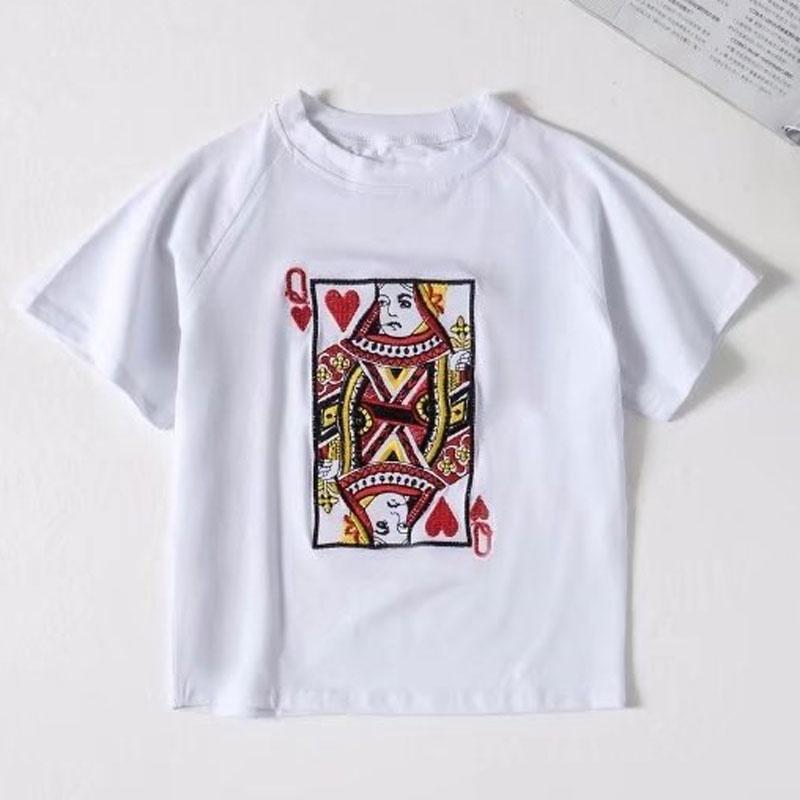 

Вышивка Покерные карты Харадзюку Короткая рубашка Кроп-топ Уличная одежда Белая футболка с коротким рукавом Лето L