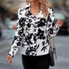 Women's Fashion Elegant V-Neck Open Lapel Long Sleeve Floral Printed Shirt