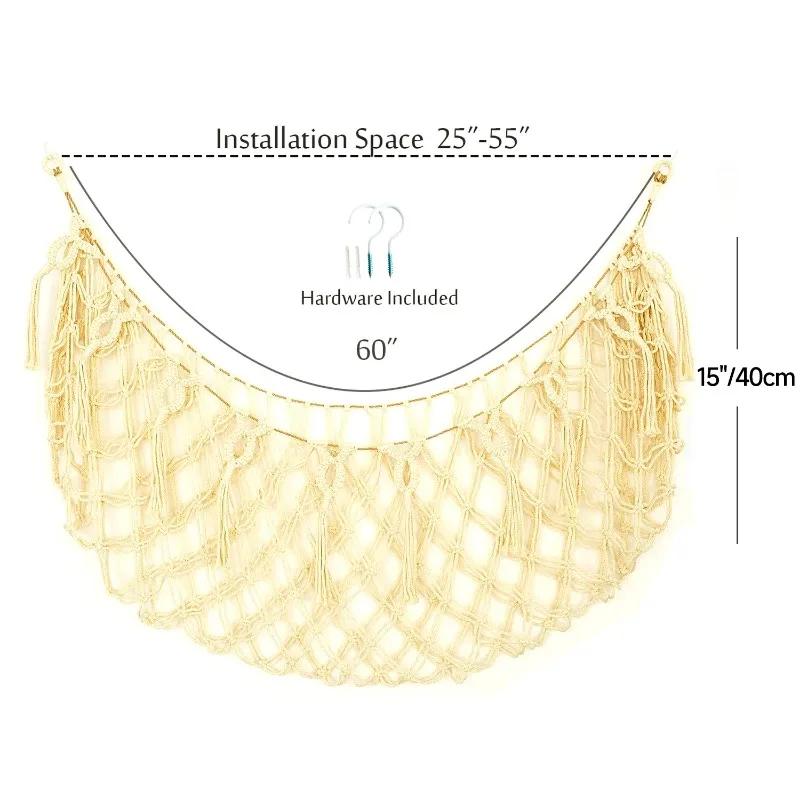 Plush Toy Wall Hanging Net with Tassels Bohemian Hanging Net Handmade Cotton Rope Kids Doll Hammock Organizer Nursery Playroom