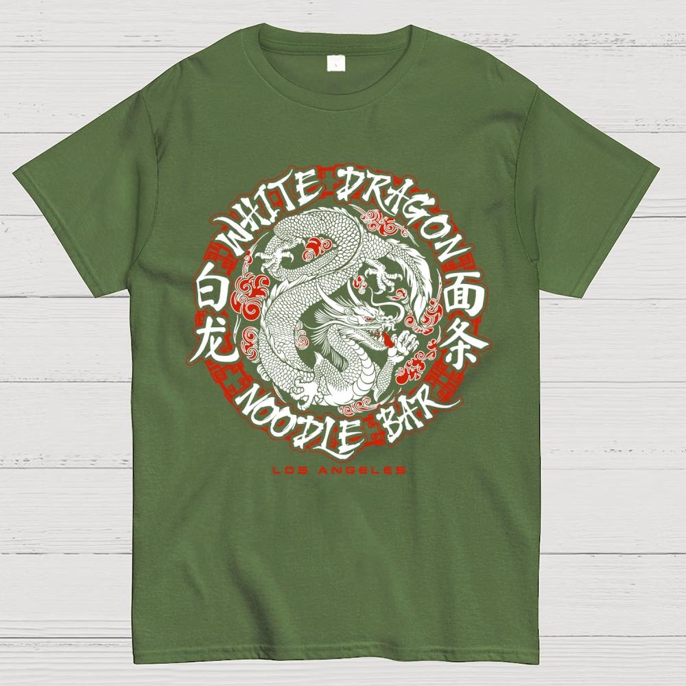 White Dragon Noodle Bar Oversized Cotton Summer Casual Cool Loose T-Shirt