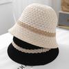 Summer Mesh Breathable Knitted Bucket Cap For Women Solid Color Wide Brim Sun Protection Panama Hat Outdoor Girls Travel Bob Hat
