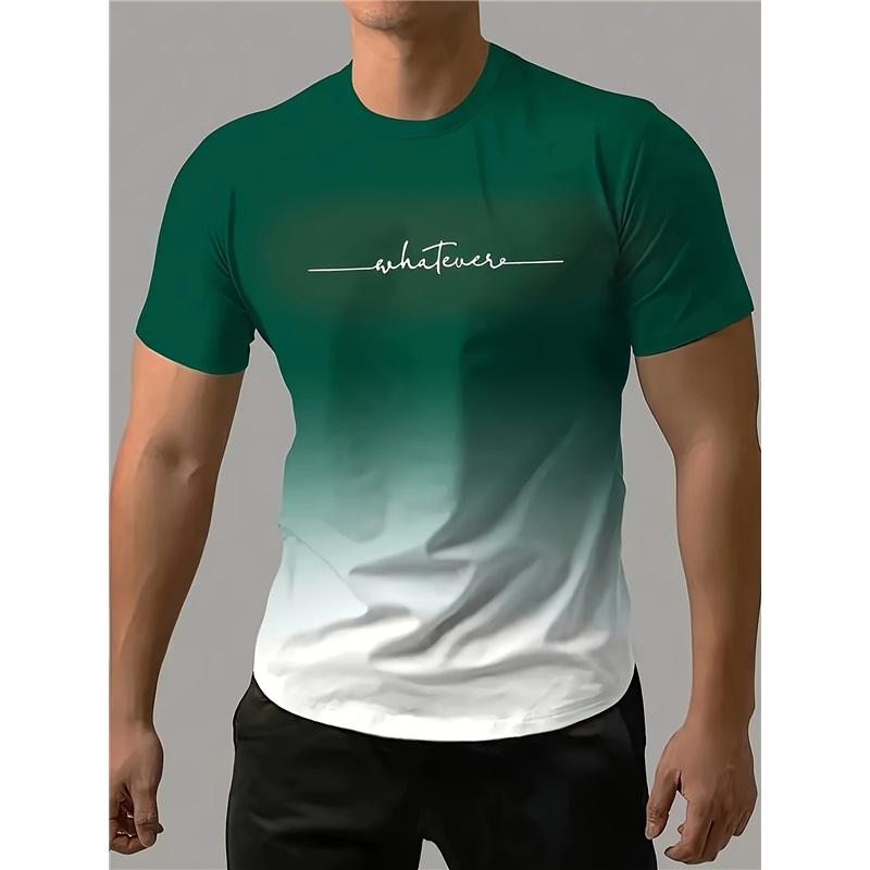 Simple Gradient 3D Printing Short-sleeved T-shirt Large Size Sports Breathable Men's Clothing