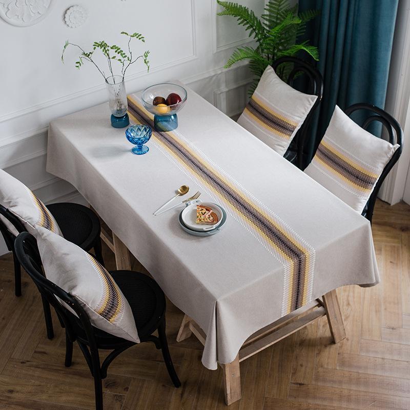 Baumwolle und Leinen Wasserdicht Modern Geriffelte Tischflagge Gestickte Geometrische Tischdecke Rechteckige Kaffeetisch-Tischdecke Esstischdecke