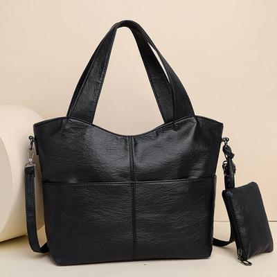 Big Black Shoulder Bags for Women Large Shopper Sac Solid Color Quality Soft Leather Crossbody Handbag Lady Travel Tote Bag
