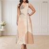Women Plus Size Round Neck Triple Keyhole Cutout Sleeveless Abstract Floral Leaf Printed Long Dress