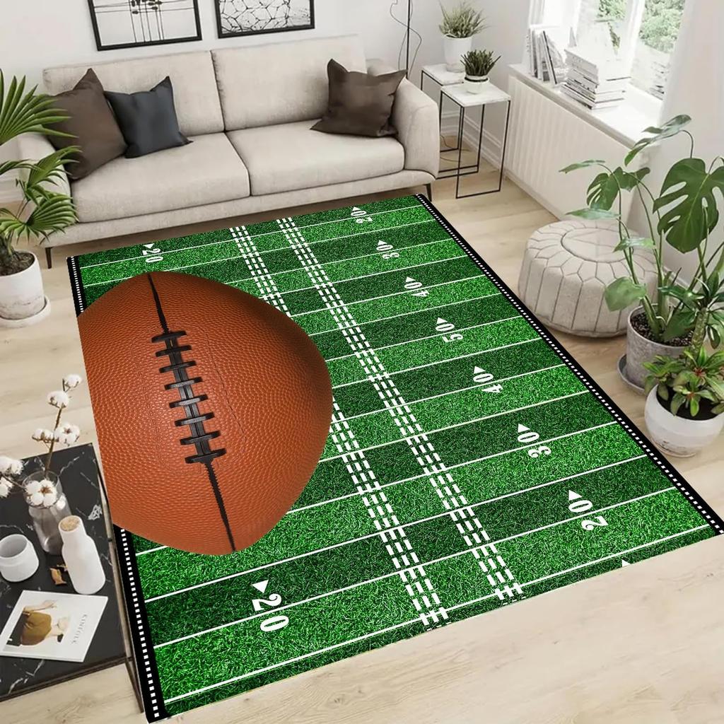 Non Slip Rugby Area Rug Football Room Rug American Football Field Rug Soft Boys Room Rug Game Room Carpet for Kids Rooms