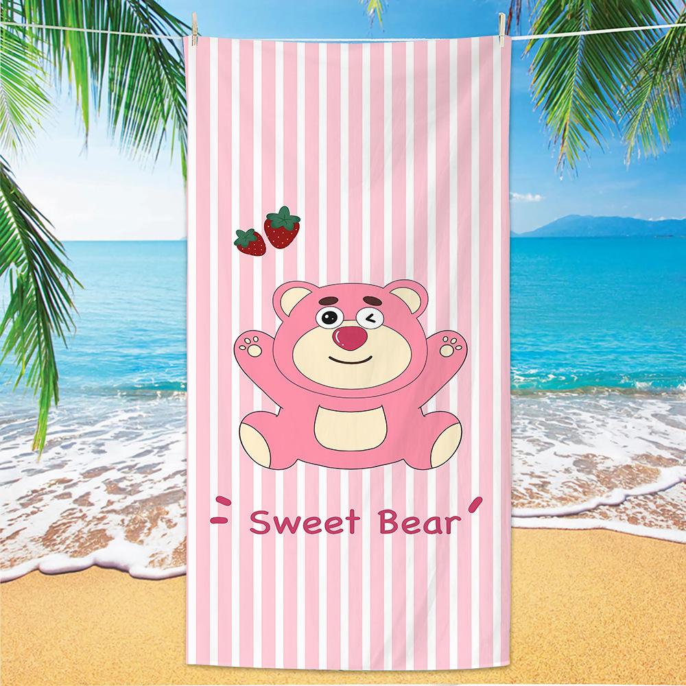 Cute Strawberry Bear Beach Towel Microfiber Printed Children'S Trumpet Cartoon Bear Beach Towel