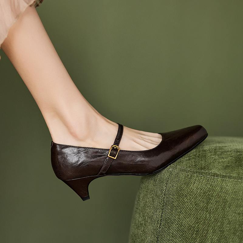 

Туфли-лодочки Krazing Pot Sheep Skin Summer Spring Autumn Winter на среднем каблуке для женщин с круглым носком Mary Janes Shallow Pumps 34