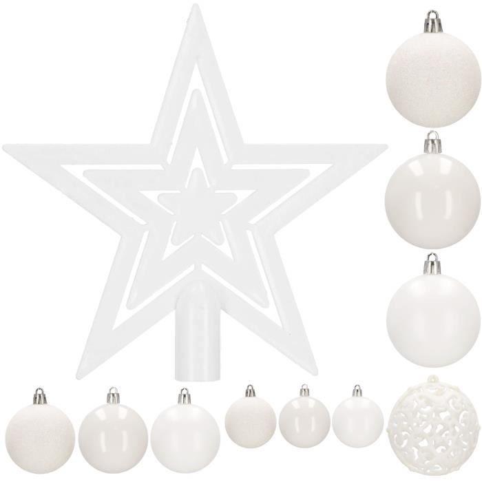 Boules de Noël - Springos® - Ensemble de 100 pièces - Plastique - Étoile blanche - Décoration Noël